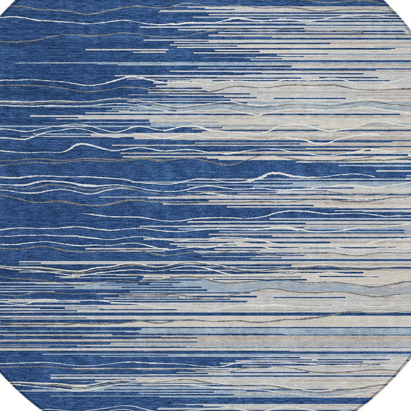 Homeroots 3' Striped Washable Area Rug - Stylish Brown, Beige & Ivory Design For Indoor And Outdoor Use 8' Round Polyester 597267