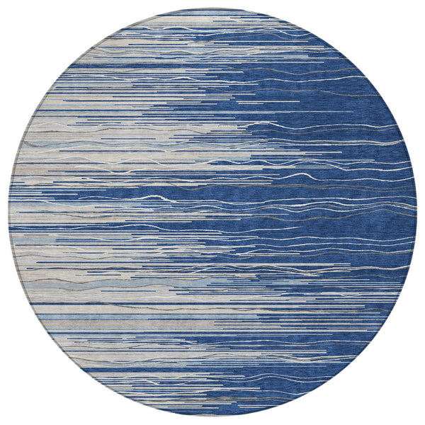 Homeroots 3' Striped Washable Area Rug - Stylish Brown, Beige & Ivory Design For Indoor And Outdoor Use 8' Round Polyester 597267