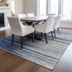 Homeroots 3' Striped Washable Area Rug - Stylish Brown, Beige & Ivory Design For Indoor And Outdoor Use 9' X 12' Polyester 597269