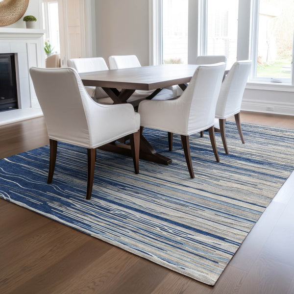 Homeroots 3' Striped Washable Area Rug - Stylish Brown, Beige & Ivory Design For Indoor And Outdoor Use 9' X 12' Polyester 597269