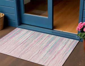 Homeroots 3' Striped Washable Area Rug - Stylish Brown, Beige & Ivory Design For Indoor And Outdoor Use 3' X 5' Polyester 597271