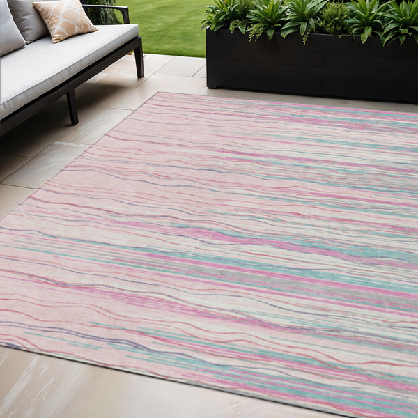 Homeroots 3' Striped Washable Area Rug - Stylish Brown, Beige & Ivory Design For Indoor And Outdoor Use 5' X 8' Polyester 597272