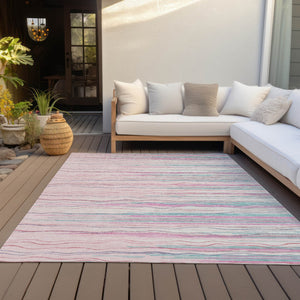 Homeroots 3' Striped Washable Area Rug - Stylish Brown, Beige & Ivory Design For Indoor And Outdoor Use 5' X 8' Polyester 597272