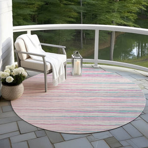 Homeroots 3' Striped Washable Area Rug - Stylish Brown, Beige & Ivory Design For Indoor And Outdoor Use 8' Round Polyester 597273
