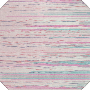 Homeroots 3' Striped Washable Area Rug - Stylish Brown, Beige & Ivory Design For Indoor And Outdoor Use 8' Round Polyester 597273