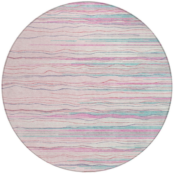 Homeroots 3' Striped Washable Area Rug - Stylish Brown, Beige & Ivory Design For Indoor And Outdoor Use 8' Round Polyester 597273