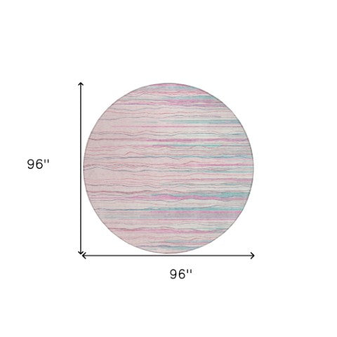 Homeroots 3' Striped Washable Area Rug - Stylish Brown, Beige & Ivory Design For Indoor And Outdoor Use 8' Round Polyester 597273