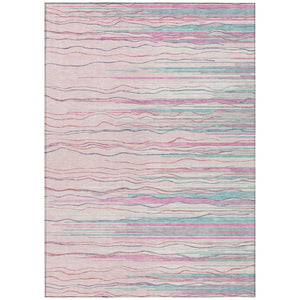 HomeRoots 5' Striped Washable Area Rug in Pink, Blue, and Purple – Perfect for Indoor and Outdoor Spaces! 8' X 10' 597274