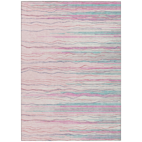 HomeRoots 5' Striped Washable Area Rug in Pink, Blue, and Purple – Perfect for Indoor and Outdoor Spaces! 8' X 10' 597274