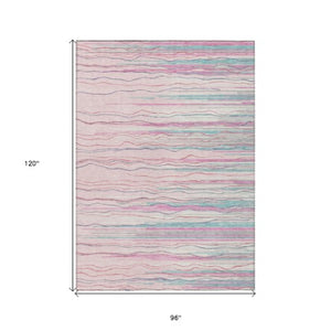 Homeroots 3' Striped Washable Area Rug - Stylish Brown, Beige & Ivory Design For Indoor And Outdoor Use 8' X 10' Polyester 597274