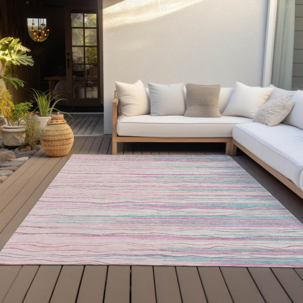 Homeroots 3' Striped Washable Area Rug - Stylish Brown, Beige & Ivory Design For Indoor And Outdoor Use 9' X 12' Polyester 597275