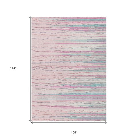 Homeroots 3' Striped Washable Area Rug - Stylish Brown, Beige & Ivory Design For Indoor And Outdoor Use 9' X 12' Polyester 597275