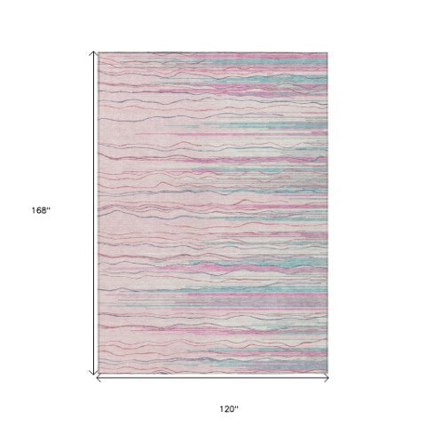 Homeroots 3' Striped Washable Area Rug - Stylish Brown, Beige & Ivory Design For Indoor And Outdoor Use 10' X 14' Polyester 597276