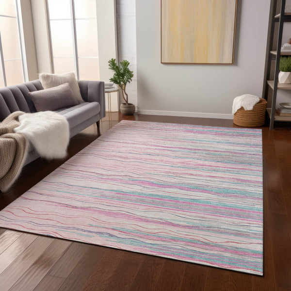 Homeroots 3' Striped Washable Area Rug - Stylish Brown, Beige & Ivory Design For Indoor And Outdoor Use 10' X 14' Polyester 597276