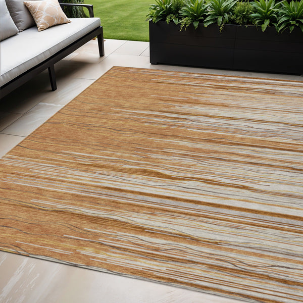 Homeroots 3' Striped Washable Area Rug - Stylish Brown, Beige & Ivory Design For Indoor And Outdoor Use 5' X 8' Polyester 597278