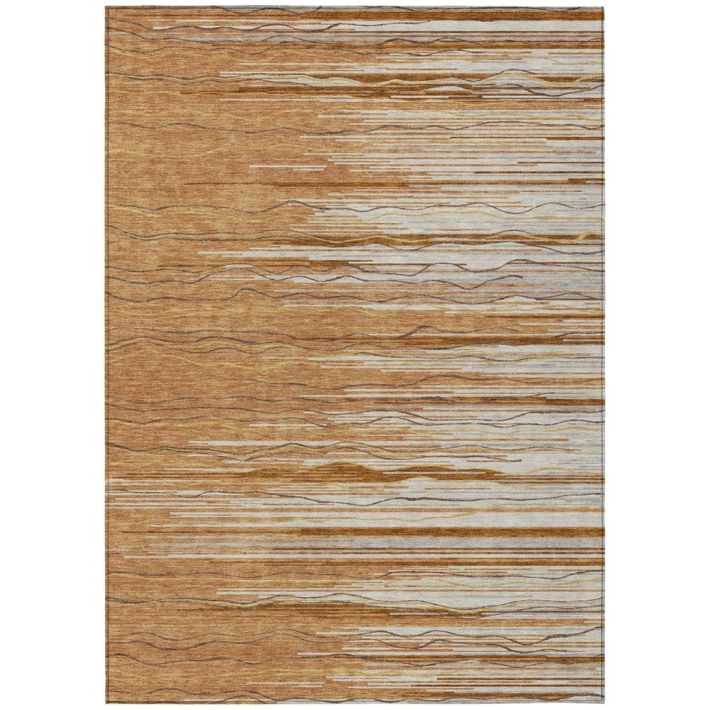HomeRoots 5' Stylish Brown Copper and Ivory Striped Area Rug for Indoor/Outdoor Use - Durable & Washable 5' X 8' 597278