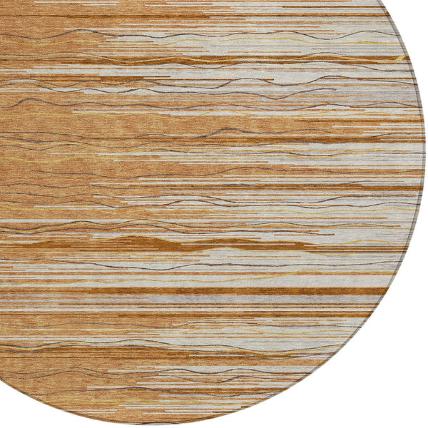 Homeroots 3' Striped Washable Area Rug - Stylish Brown, Beige & Ivory Design For Indoor And Outdoor Use 8' Round Polyester 597279