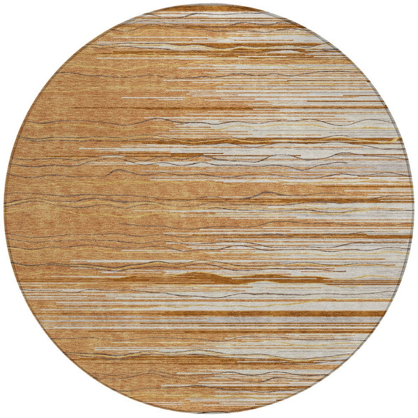 Homeroots 3' Striped Washable Area Rug - Stylish Brown, Beige & Ivory Design For Indoor And Outdoor Use 8' Round Polyester 597279