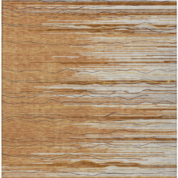 Homeroots 3' Striped Washable Area Rug - Stylish Brown, Beige & Ivory Design For Indoor And Outdoor Use 9' X 12' Polyester 597281