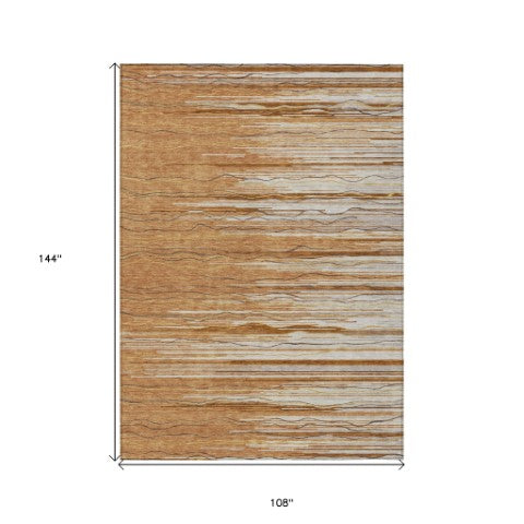 Homeroots 3' Striped Washable Area Rug - Stylish Brown, Beige & Ivory Design For Indoor And Outdoor Use 9' X 12' Polyester 597281
