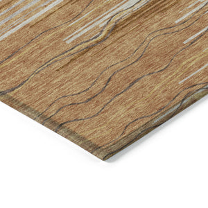 Homeroots 3' Striped Washable Area Rug - Stylish Brown, Beige & Ivory Design For Indoor And Outdoor Use 9' X 12' Polyester 597281