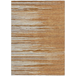 Homeroots 3' Striped Washable Area Rug - Stylish Brown, Beige & Ivory Design For Indoor And Outdoor Use 10' X 14' Polyester 597282