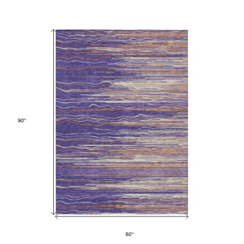 Homeroots 3' Striped Washable Area Rug - Stylish Brown, Beige & Ivory Design For Indoor And Outdoor Use 5' X 8' Polyester 597284