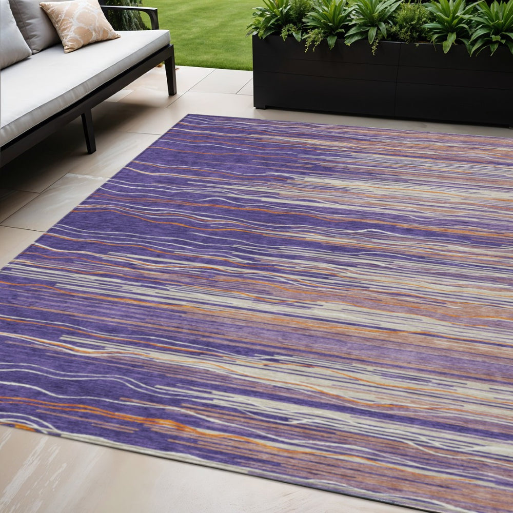 HomeRoots 5' Stylish Purple Copper and Ivory Striped Washable Area Rug for Indoor and Outdoor Use 5' X 8' 597284
