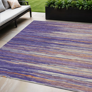 Homeroots 3' Striped Washable Area Rug - Stylish Brown, Beige & Ivory Design For Indoor And Outdoor Use 5' X 8' Polyester 597284