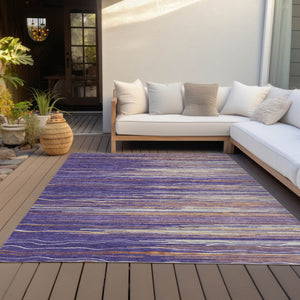 Homeroots 3' Striped Washable Area Rug - Stylish Brown, Beige & Ivory Design For Indoor And Outdoor Use 5' X 8' Polyester 597284