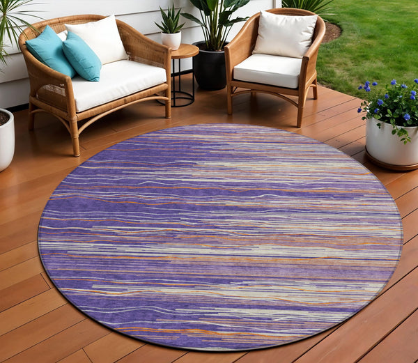 Homeroots 3' Striped Washable Area Rug - Stylish Brown, Beige & Ivory Design For Indoor And Outdoor Use 8' Round Polyester 597285