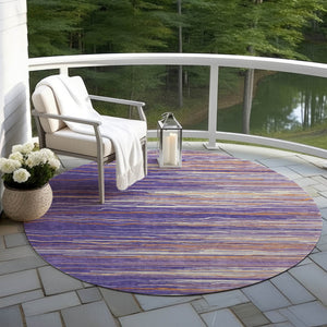 Homeroots 3' Striped Washable Area Rug - Stylish Brown, Beige & Ivory Design For Indoor And Outdoor Use 8' Round Polyester 597285