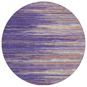 HomeRoots 5' Stylish Purple Copper and Ivory Striped Washable Area Rug for Indoor and Outdoor Use 8' Round 597285