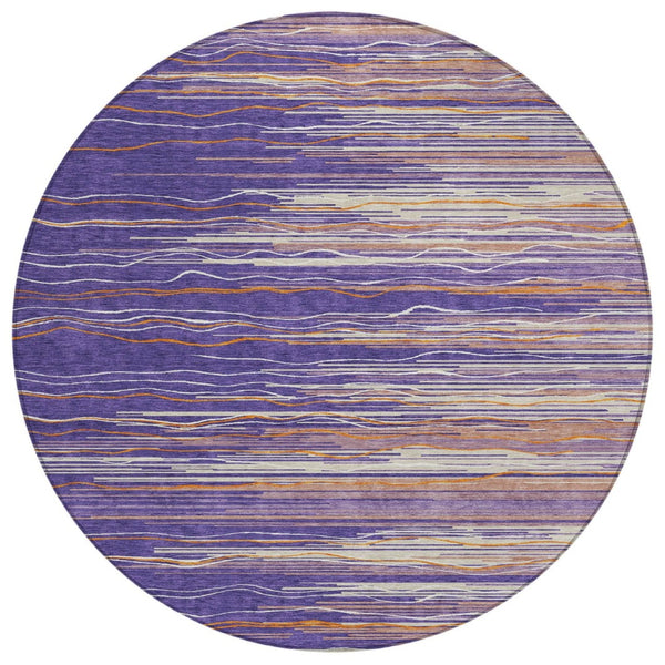 HomeRoots 5' Stylish Purple Copper and Ivory Striped Washable Area Rug for Indoor and Outdoor Use 8' Round 597285