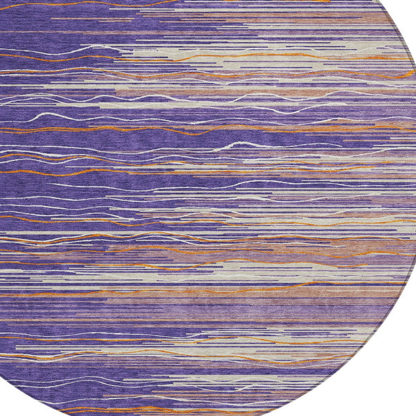 Homeroots 3' Striped Washable Area Rug - Stylish Brown, Beige & Ivory Design For Indoor And Outdoor Use 8' Round Polyester 597285