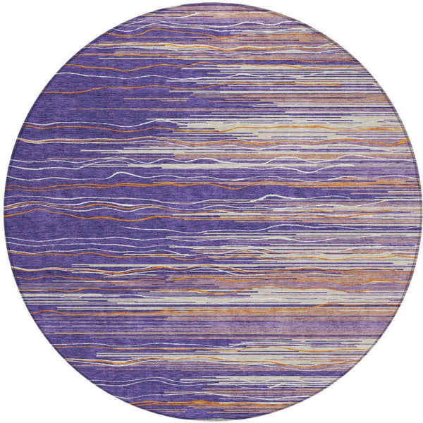 Homeroots 3' Striped Washable Area Rug - Stylish Brown, Beige & Ivory Design For Indoor And Outdoor Use 8' Round Polyester 597285