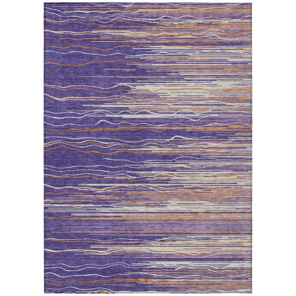 HomeRoots 5' Stylish Purple Copper and Ivory Striped Washable Area Rug for Indoor and Outdoor Use 8' X 10' 597286