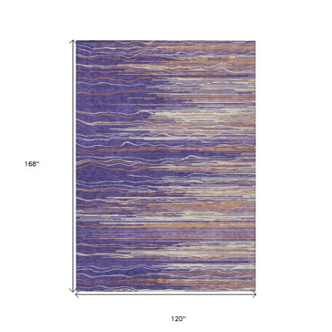 Homeroots 3' Striped Washable Area Rug - Stylish Brown, Beige & Ivory Design For Indoor And Outdoor Use 10' X 14' Polyester 597288