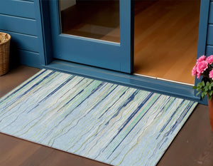 Homeroots 3' Striped Washable Area Rug - Stylish Brown, Beige & Ivory Design For Indoor And Outdoor Use 3' X 5' Polyester 597289