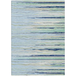 HomeRoots 5' Sky Blue Aqua and Gray Striped Washable Area Rug – Durable, Stylish, Indoor/Outdoor Versatility 5' X 8' 597290