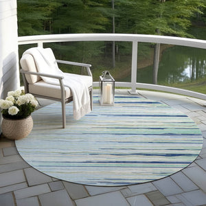 Homeroots 3' Striped Washable Area Rug - Stylish Brown, Beige & Ivory Design For Indoor And Outdoor Use 8' Round Polyester 597291