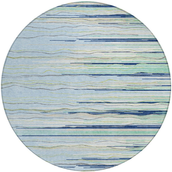 Homeroots 3' Striped Washable Area Rug - Stylish Brown, Beige & Ivory Design For Indoor And Outdoor Use 8' Round Polyester 597291