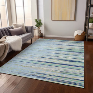 Homeroots 3' Striped Washable Area Rug - Stylish Brown, Beige & Ivory Design For Indoor And Outdoor Use 9' X 12' Polyester 597293
