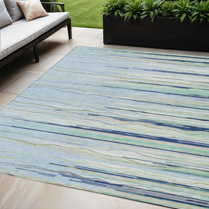 Homeroots 3' Striped Washable Area Rug - Stylish Brown, Beige & Ivory Design For Indoor And Outdoor Use 10' X 14' Polyester 597294
