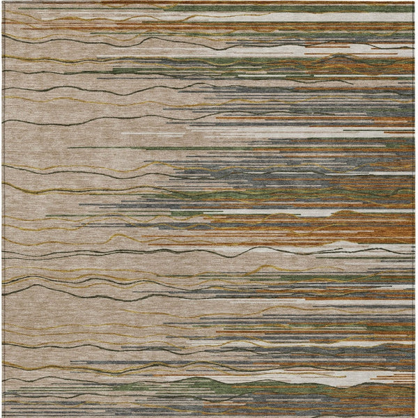 Homeroots 3' Striped Washable Area Rug - Stylish Brown, Beige & Ivory Design For Indoor And Outdoor Use 3' X 5' Polyester 597295