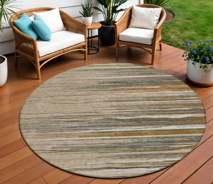 Homeroots 3' Striped Washable Area Rug - Stylish Brown, Beige & Ivory Design For Indoor And Outdoor Use 8' Round Polyester 597297