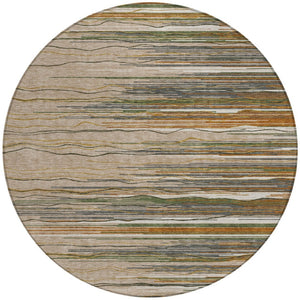 Homeroots 3' Striped Washable Area Rug - Stylish Brown, Beige & Ivory Design For Indoor And Outdoor Use 8' Round Polyester 597297