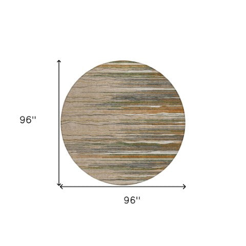 Homeroots 3' Striped Washable Area Rug - Stylish Brown, Beige & Ivory Design For Indoor And Outdoor Use 8' Round Polyester 597297