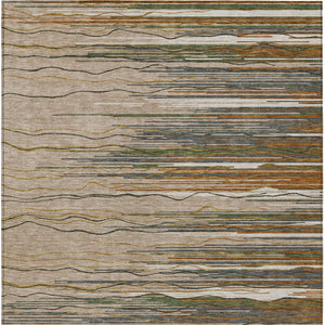 Homeroots 3' Striped Washable Area Rug - Stylish Brown, Beige & Ivory Design For Indoor And Outdoor Use 8' X 10' Polyester 597298
