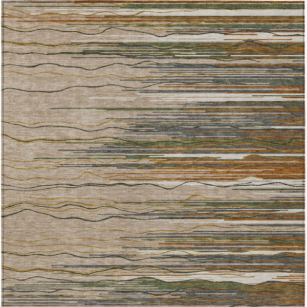 Homeroots 3' Striped Washable Area Rug - Stylish Brown, Beige & Ivory Design For Indoor And Outdoor Use 8' X 10' Polyester 597298